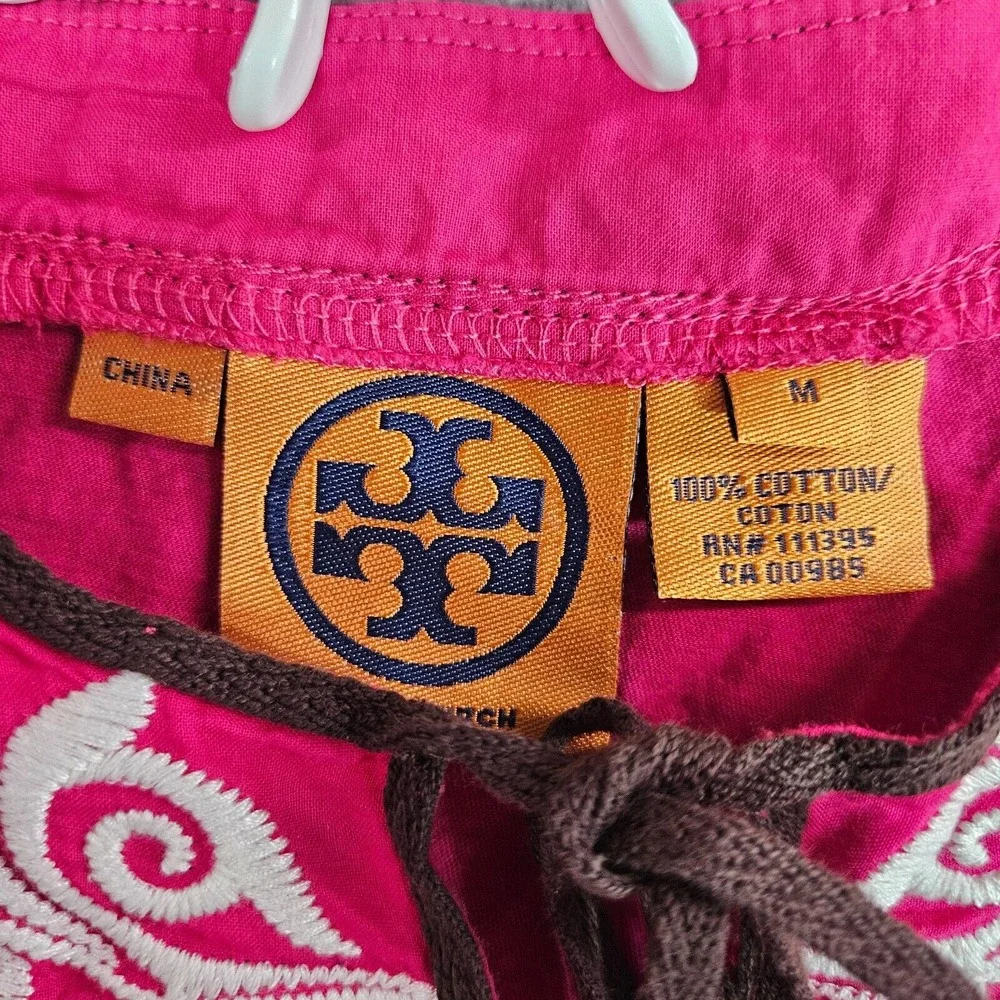 Tory‎ Burch Top Womens Medium Embroidered Tie Neck Pink Casual - M